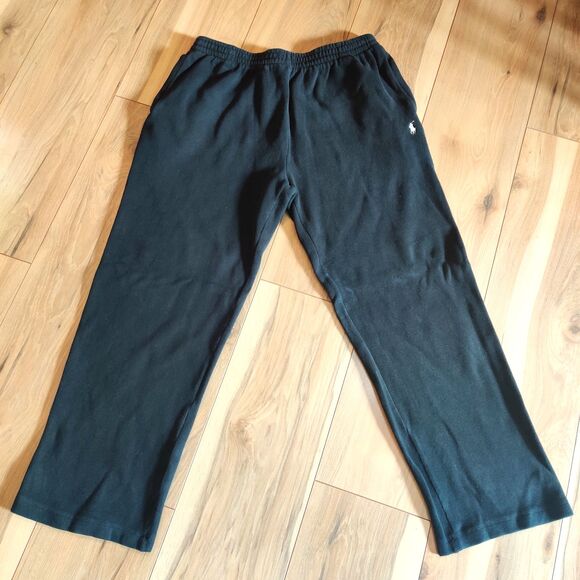 Vintage 90s Polo Ralph Lauren Men's Large Black Sweatpants Wide Leg White Pony - Picture 1 of 13